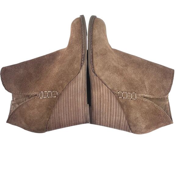 Lucky Brand Boots Womens 7 Brown Ankle Suede Stacked Wedge Y2k Booties Casual - Picture 9 of 10